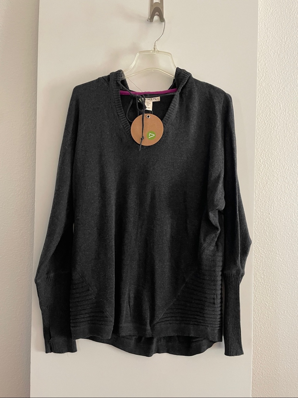 Dakini Cotton Blend Hooded Sweater Knit Sweatshirt Thumb Hole Ribbed Grey NWT!